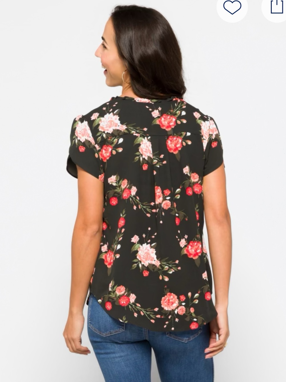 41 Hawthorn Green Floral Blouse with Coral and Pink Roses - Picture 2 of 8